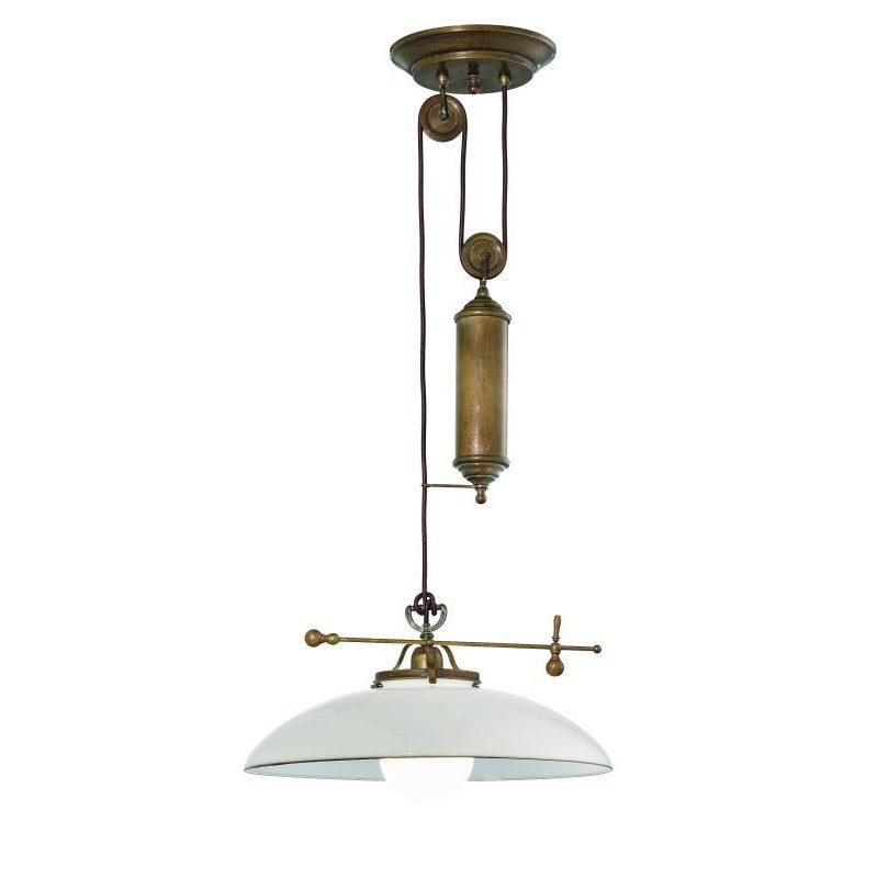 Country Brass and Venetian Glass Rise & Fall Ceiling Pendant