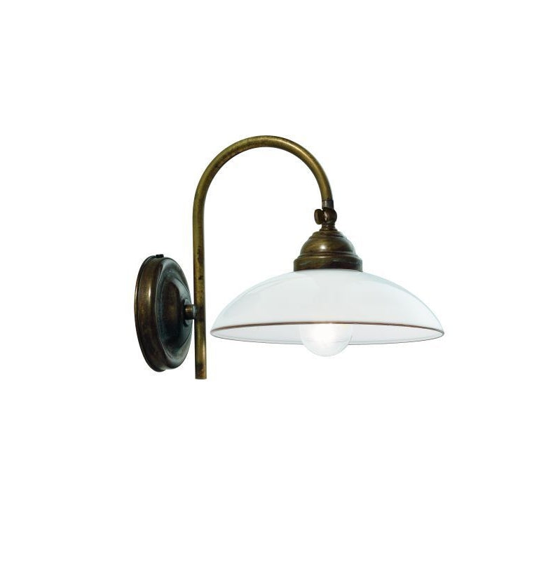 Country Brass and Venetian Curved Glass Gooseneck Wall Light