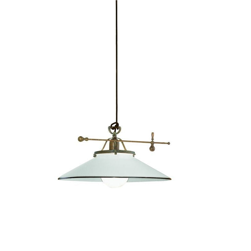 Country Brass and Venetian Straight Glass Large Ceiling Pendant with Counterweight