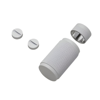 White cylindrical dimmer knob with knurled surface and metallic cap
