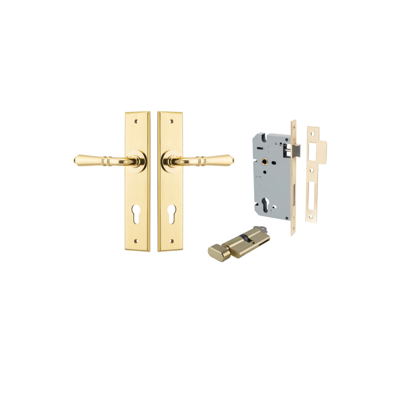 Sarlat Lever Chamfered Polished Brass Entrance Kit - Key/Thumb Turn