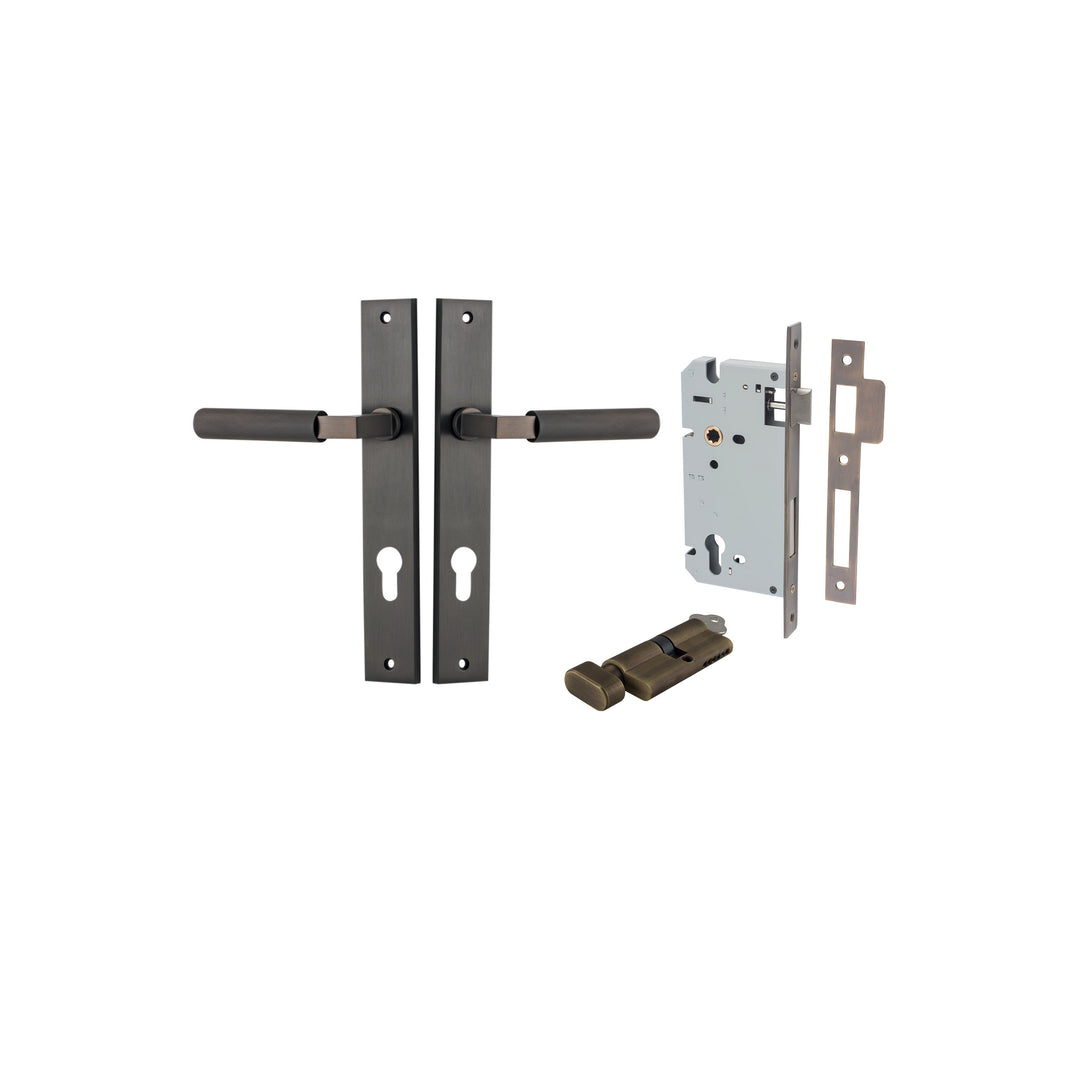 Brunswick Lever Rectangular Signature Brass Entrance Kit - Key/Thumb Turn