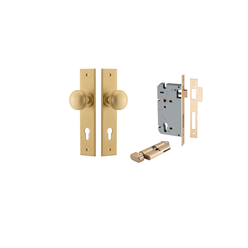 Paddington Knob Chamfered Brushed Brass Entrance Kit - Key/Thumb