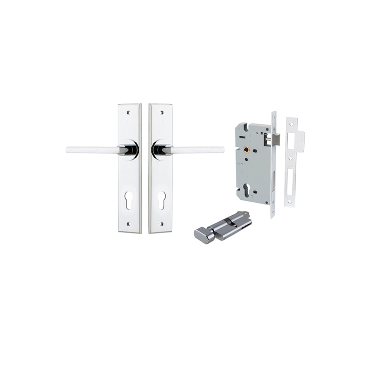 Baltimore Lever Chamfered Polished Chrome Entrance Kit - Key/Thumb Turn