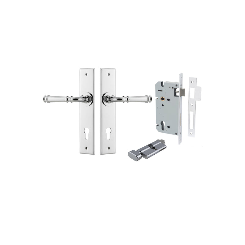 Verona Lever Chamfered Polished Chrome Entrance Kit - Key/Thumb Turn