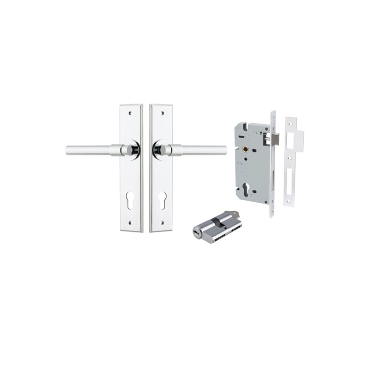 Helsinki Lever Chamfered Polished Chrome Entrance Kit - Key/Key