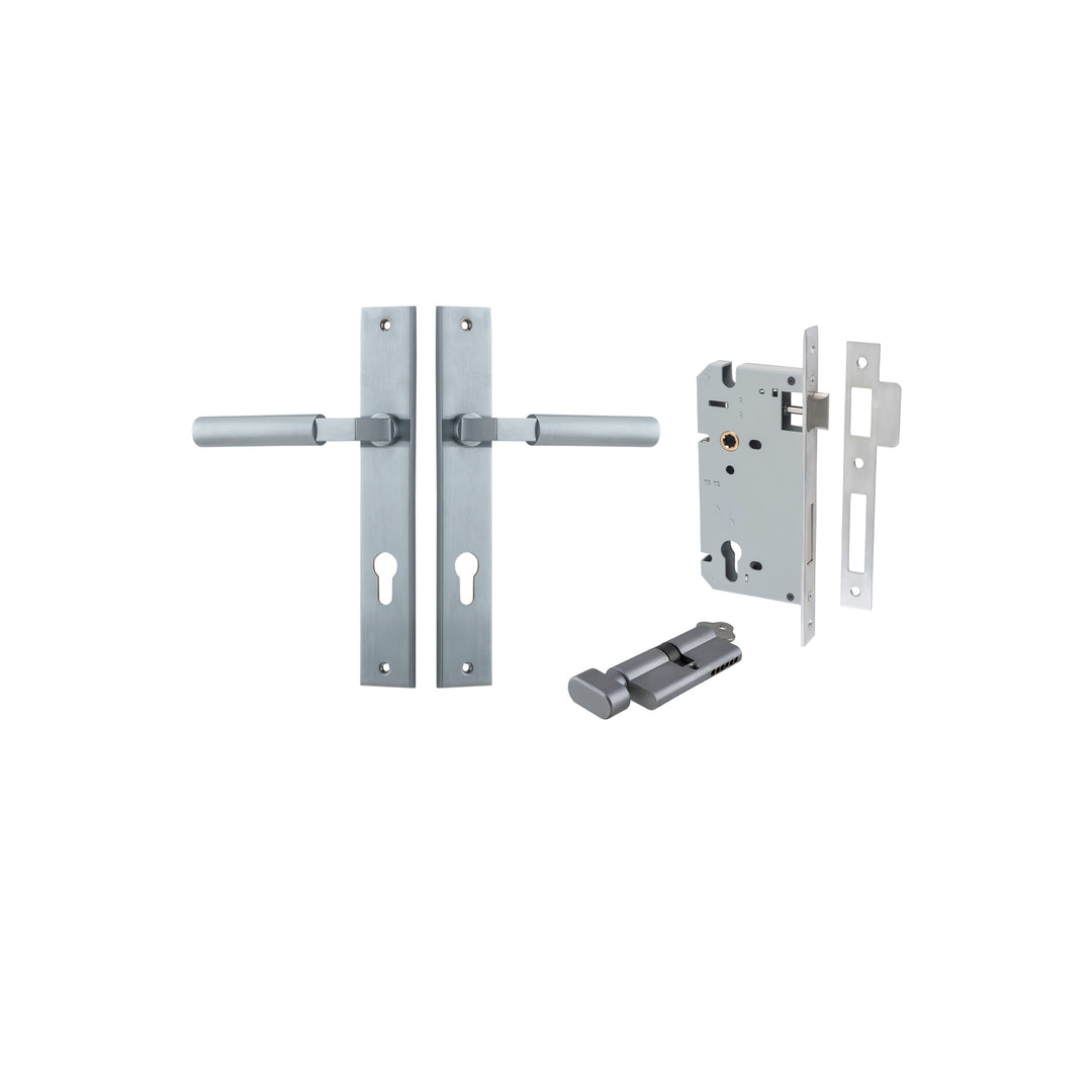 Berlin Lever Rectangular Brushed Chrome Entrance Kit - Key/Thumb Turn