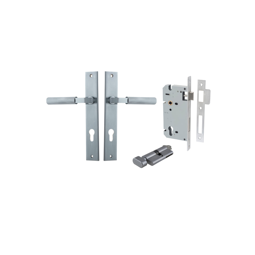 Brunswick Lever Rectangular Brushed Chrome Entrance Kit - Key/Thumb Turn