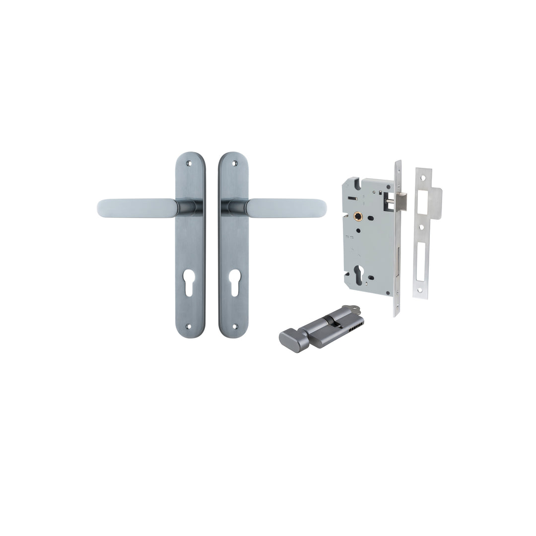 Bronte Lever Oval Brushed Chrome Entrance Kit - Key/Thumb Turn