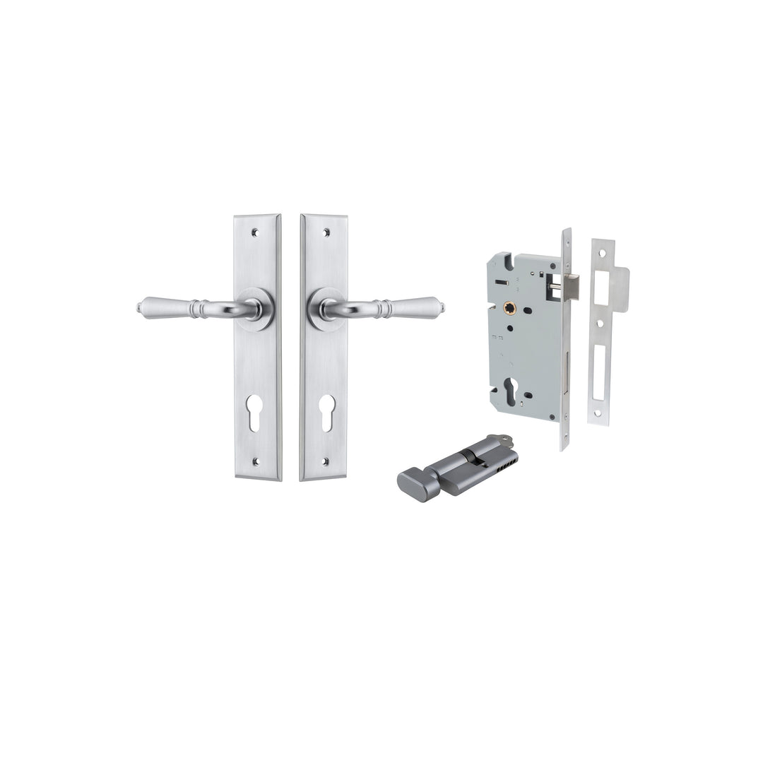 Sarlat Lever Chamfered Brushed Chrome Entrance Kit - Key/Thumb Turn