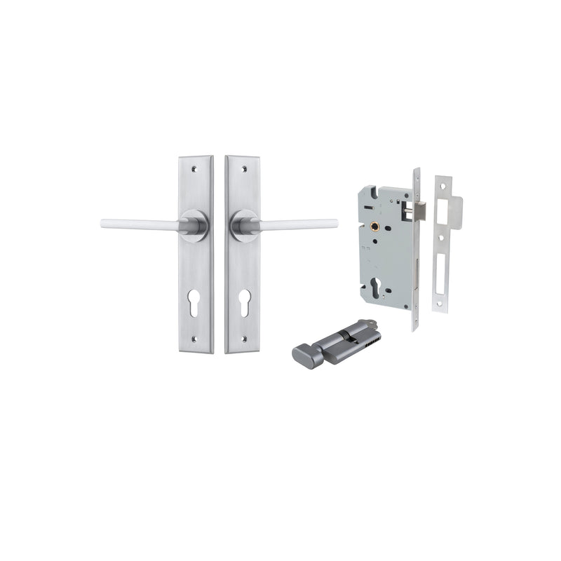 Baltimore Lever Chamfered Brushed Chrome Entrance Kit - Key/Thumb Turn