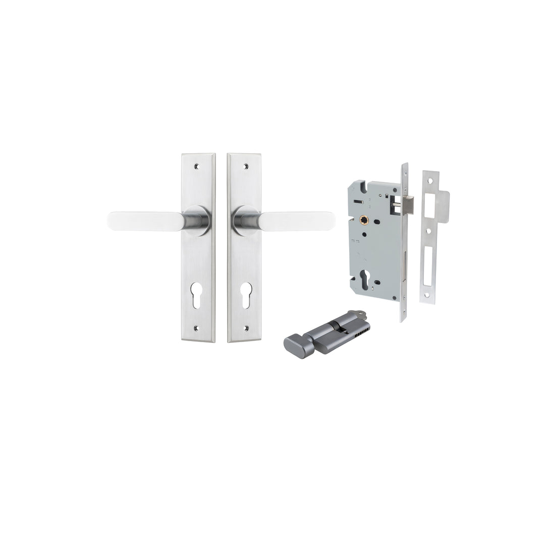 Bronte Lever Chamfered Brushed Chrome Entrance Kit - Key/Thumb Turn