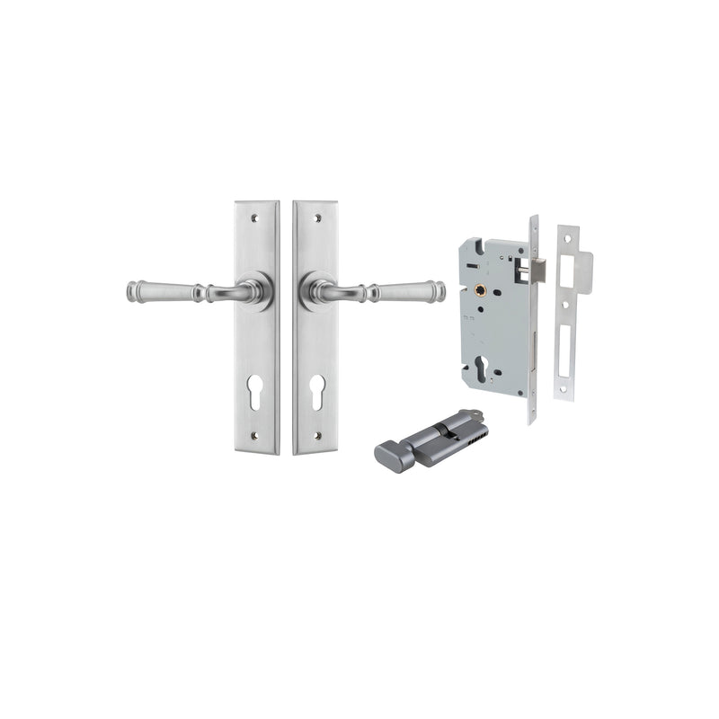 Verona Lever Chamfered Brushed Chrome Entrance Kit - Key/Thumb Turn