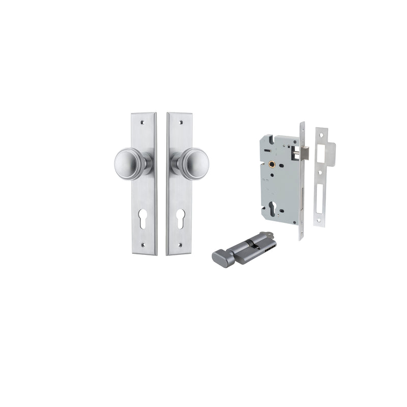 Paddington Knob Chamfered Brushed Chrome Entrance Kit - Key/Thumb