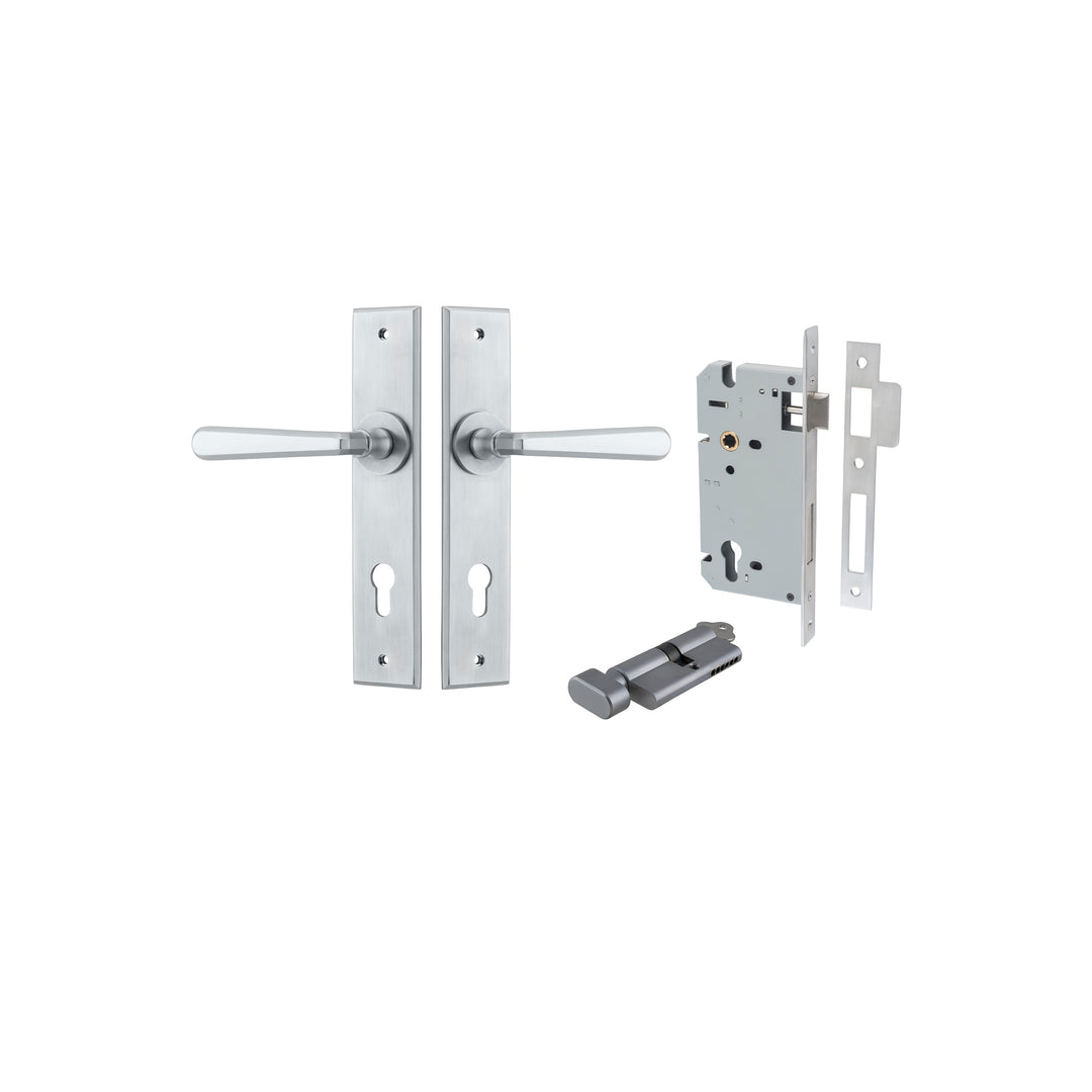 Copenhagen Lever Chamfered Brushed Chrome Entrance Kit - Key/Thumb Turn