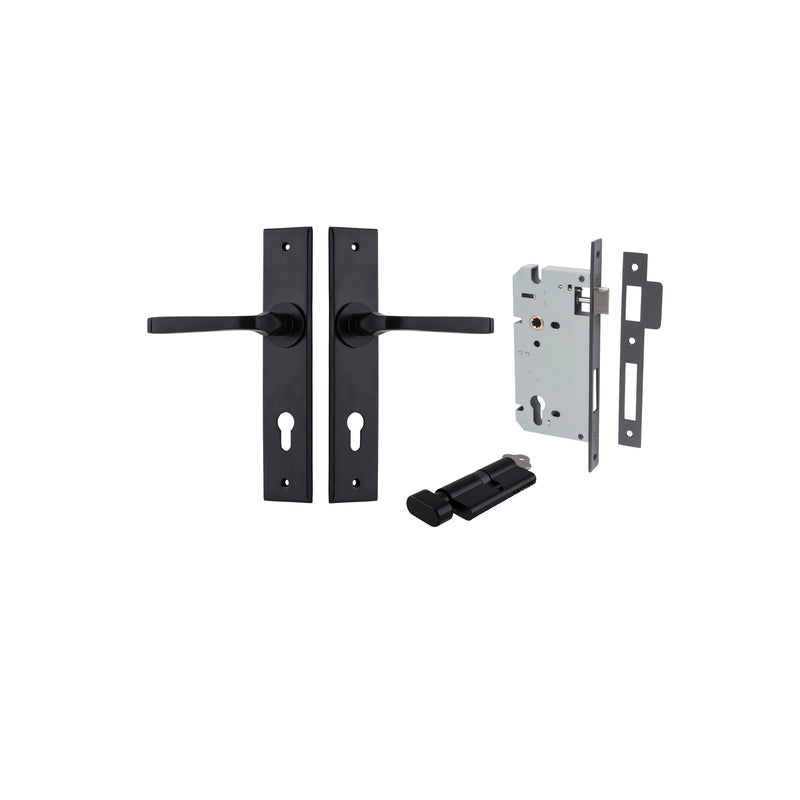 Annecy Lever Chamfered Matt Black Entrance Kit - Key/Thumb Turn