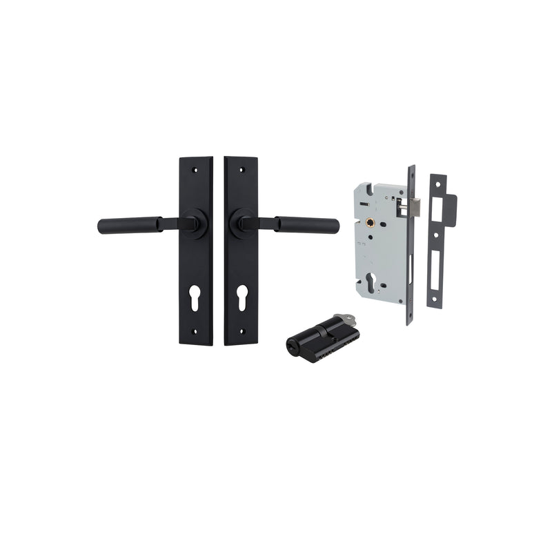 Brunswick Lever Chamfered Matt Black Entrance Kit - Key/Key