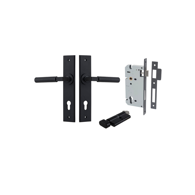 Brunswick Lever Chamfered Matt Black Entrance Kit - Key/Thumb Turn