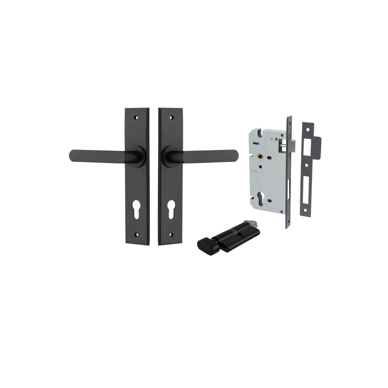 Osaka Lever Chamfered Matt Black Entrance Kit - Key/Thumb Turn