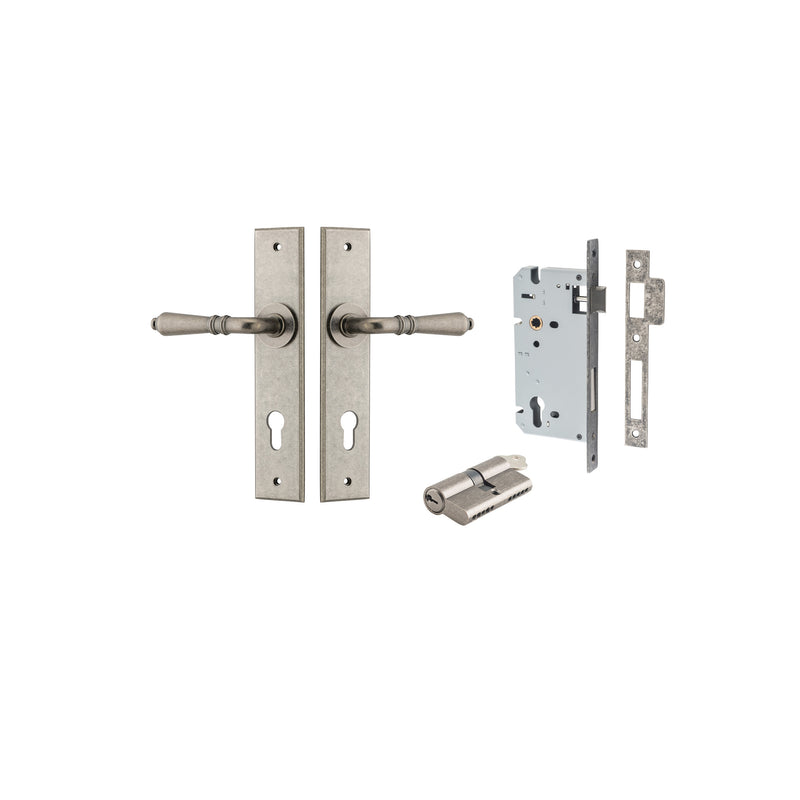 Sarlat Lever Chamfered Distressed Nickel Entrance Kit - Key/Key