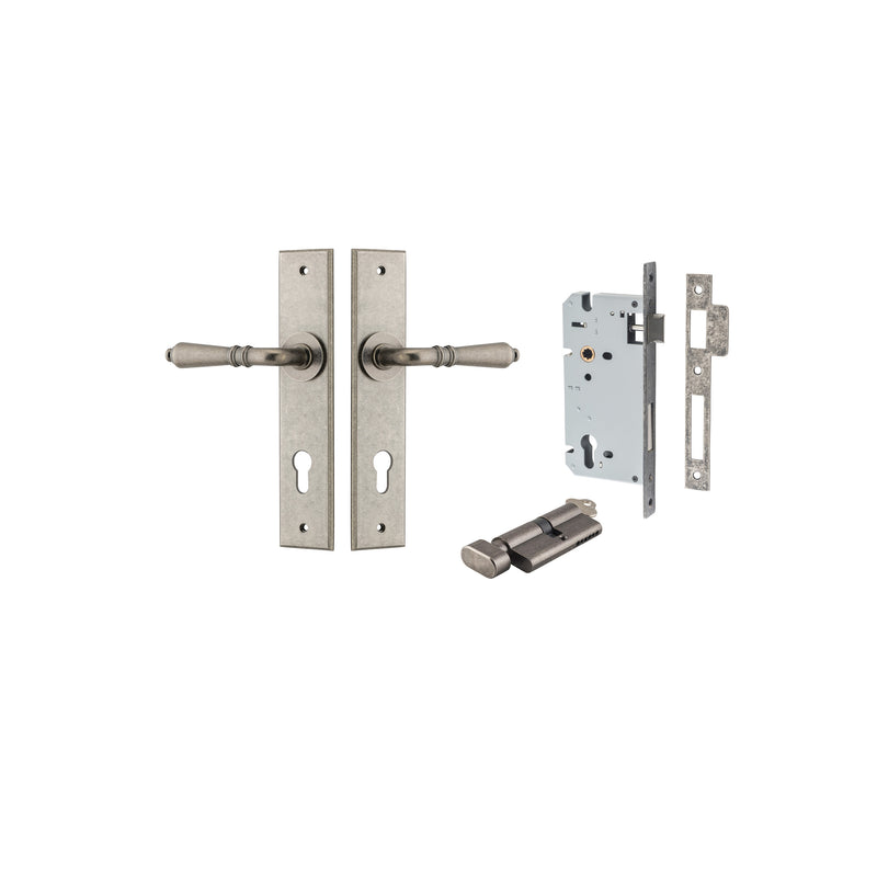 Sarlat Lever Chamfered Distressed Nickel Entrance Kit - Key/Thumb Turn