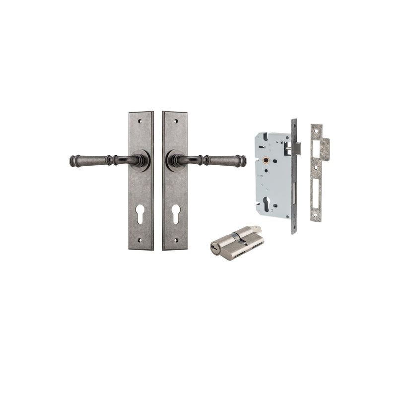 Verona Lever Chamfered Distressed Nickel Entrance Kit - Key/Key