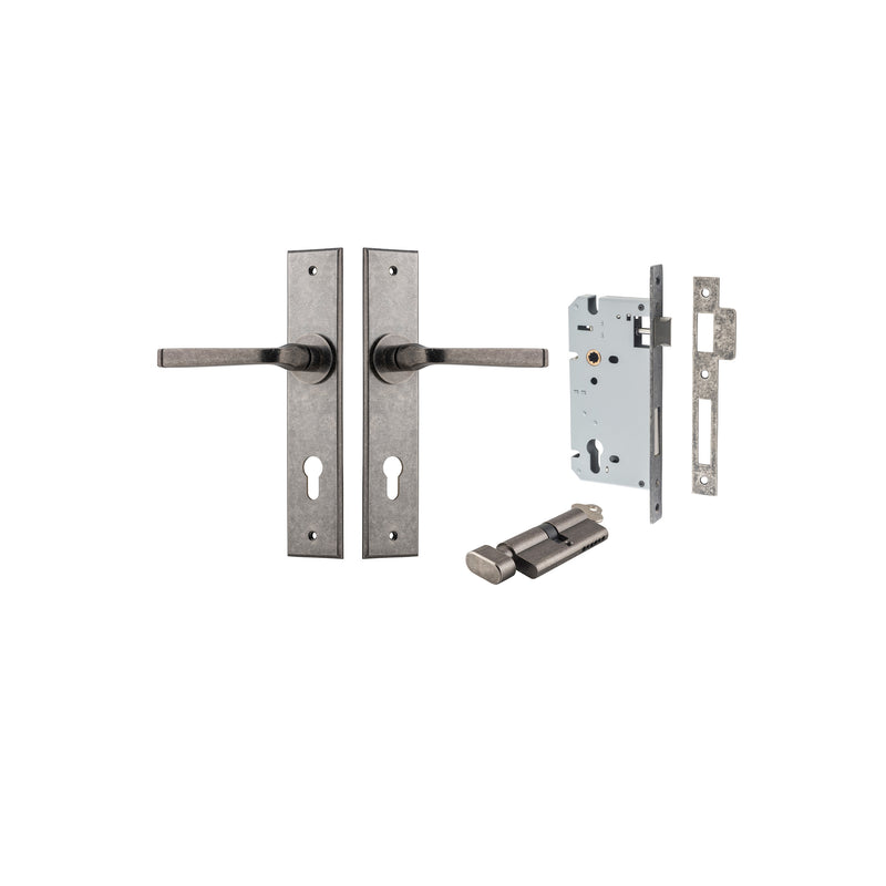 Annecy Lever Chamfered Distressed Nickel Entrance Kit - Key/Thumb Turn