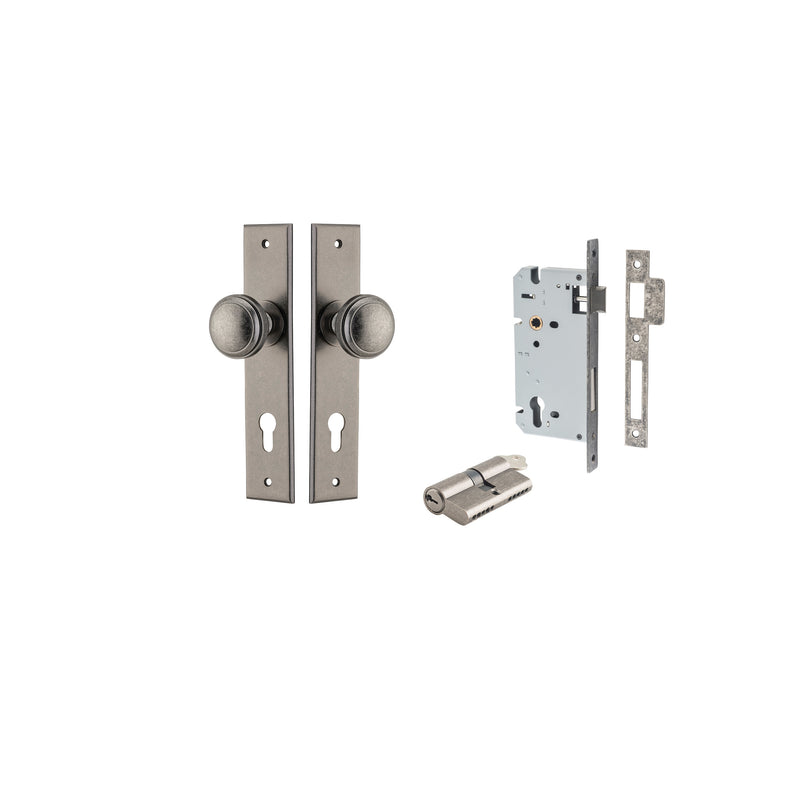 Paddington Knob Chamfered Distressed Nickel Entrance Kit - Key/Key