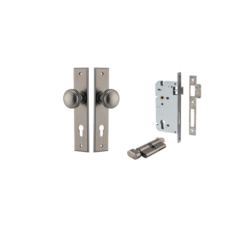 Paddington Knob Chamfered Distressed Nickel Entrance Kit - Key/Thumb