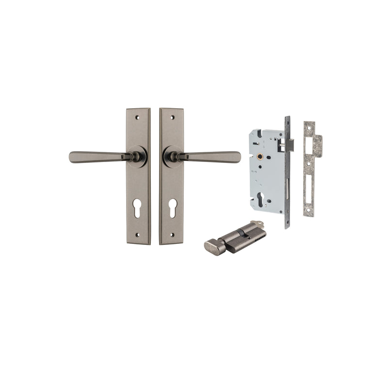 Copenhagen Lever Chamfered Distressed Nickel Entrance Kit - Key/Thumb Turn