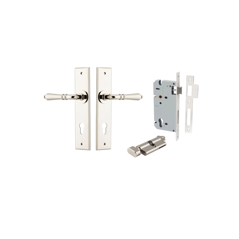 Sarlat Lever Chamfered Polished Nickel Entrance Kit - Key/Thumb Turn