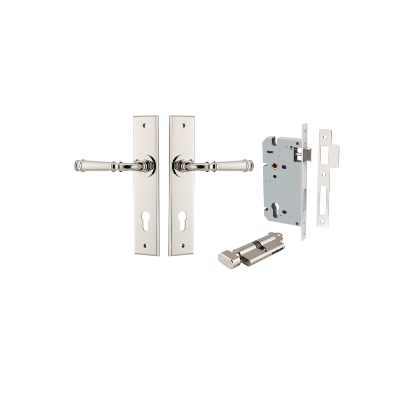 Verona Lever Chamfered Polished Nickel Entrance Kit - Key/Thumb Turn