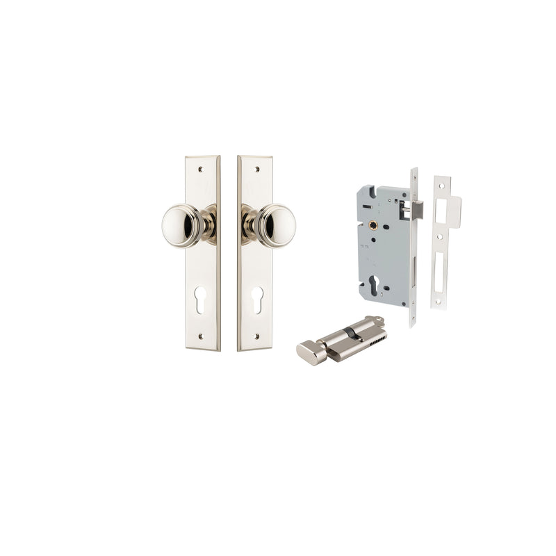 Paddington Knob Chamfered Polished Nickel Entrance Kit - Key/Thumb