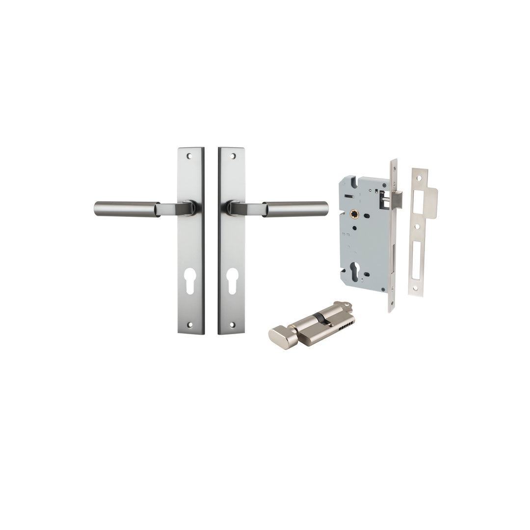 Berlin Lever Rectangular Satin Nickel Entrance Kit - Key/Thumb Turn