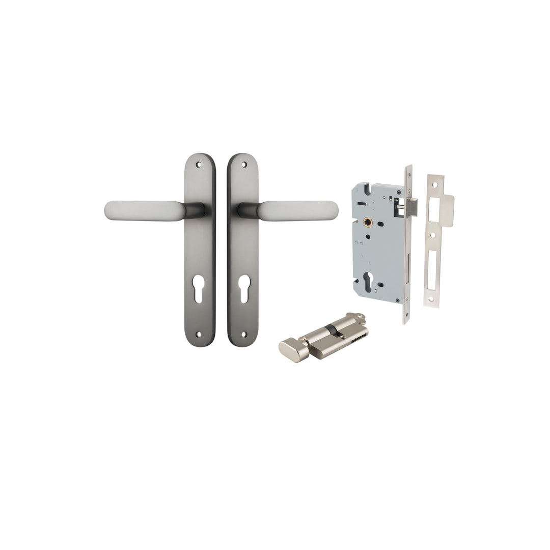 Bronte Lever Oval Satin Nickel Entrance Kit - Key/Thumb Turn