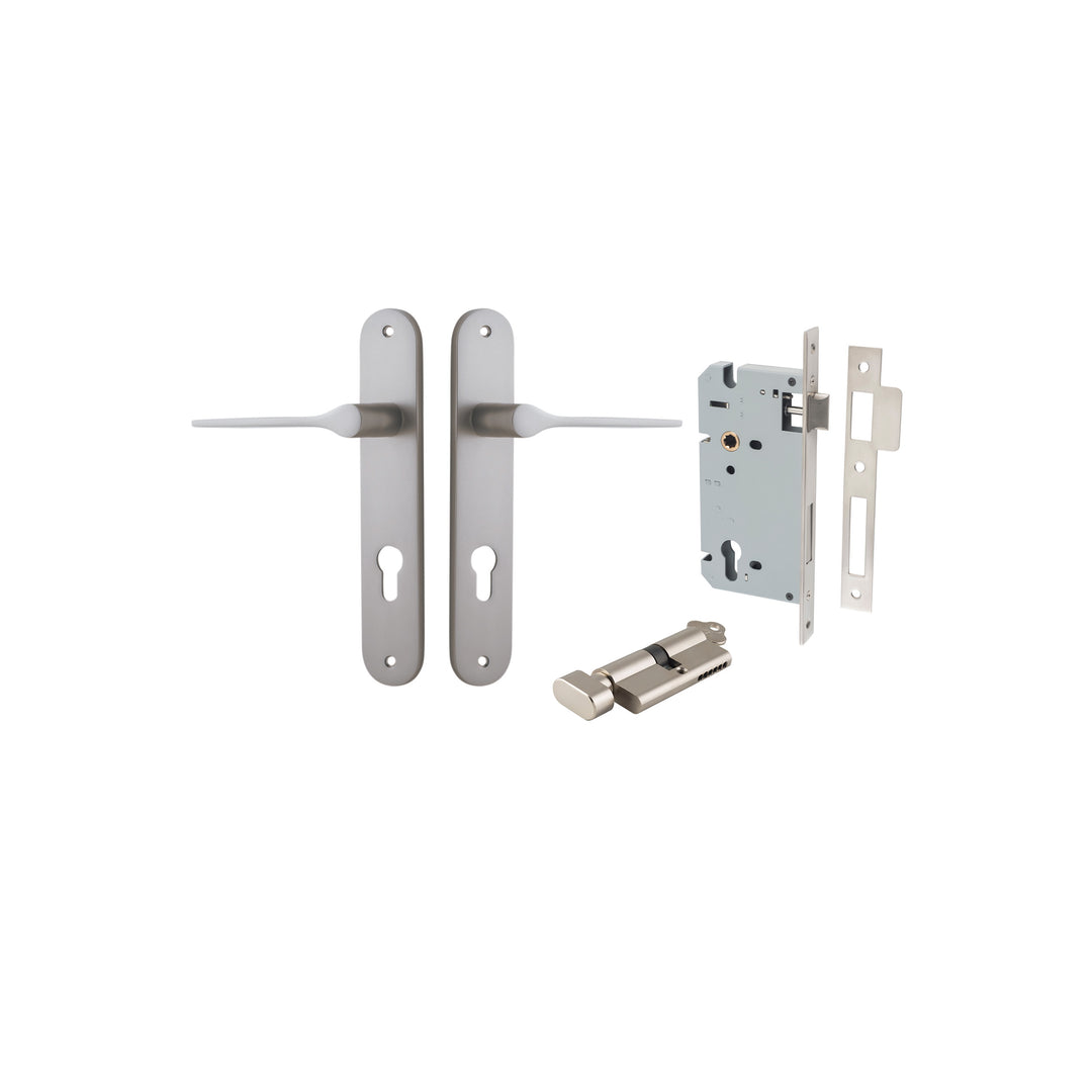 Como Lever Oval Satin Nickel Entrance Kit - Key/Thumb Turn