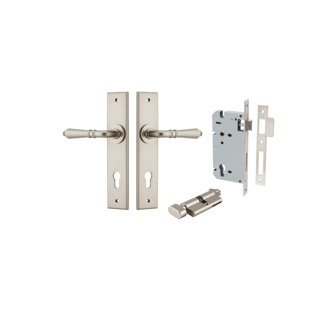 Sarlat Lever Chamfered Satin Nickel Entrance Kit - Key/Thumb Turn