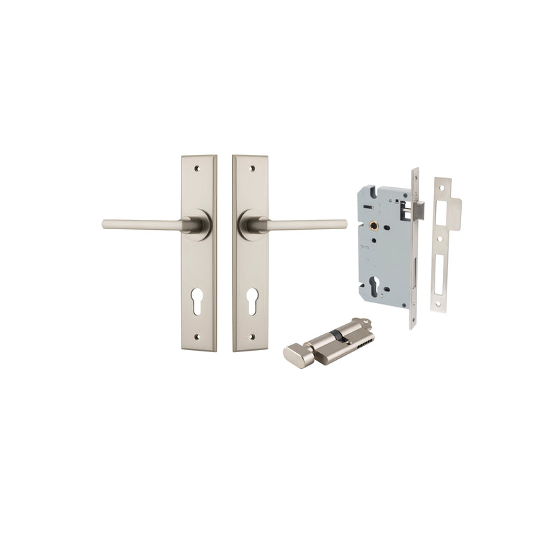 Baltimore Lever Chamfered Satin Nickel Entrance Kit - Key/Thumb Turn