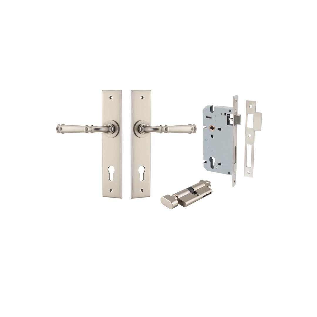 Verona Lever Chamfered Satin Nickel Entrance Kit - Key/Thumb Turn