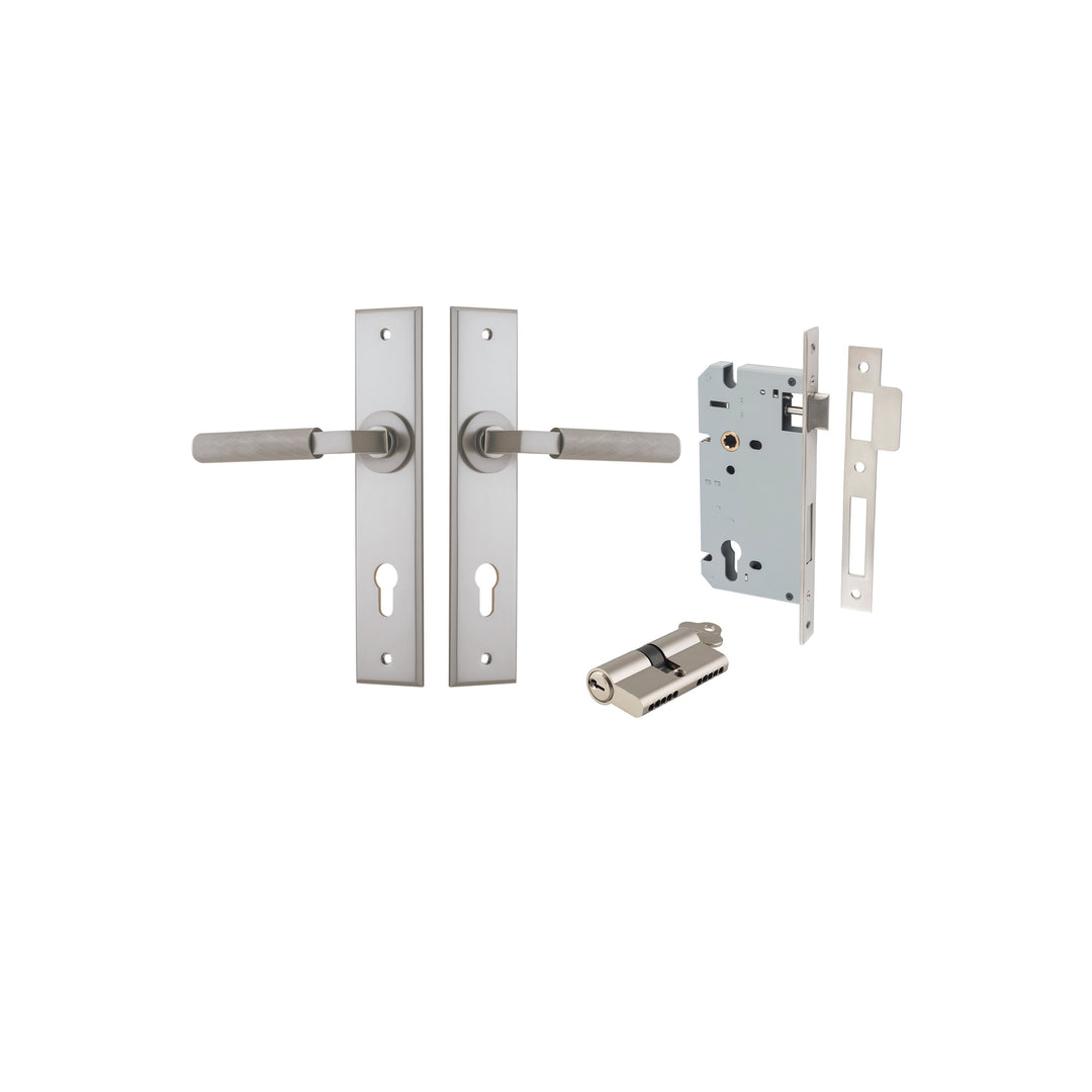 Brunswick Lever Chamfered Satin Nickel Entrance Kit - Key/Key