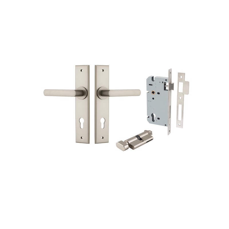 Osaka Lever Chamfered Satin Nickel Entrance Kit - Key/Thumb Turn