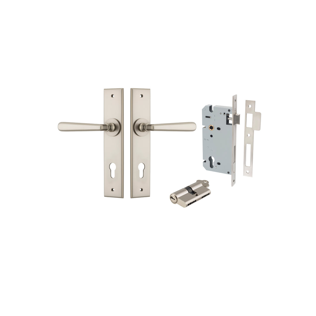 Copenhagen Lever Chamfered Satin Nickel Entrance Kit - Key/Key