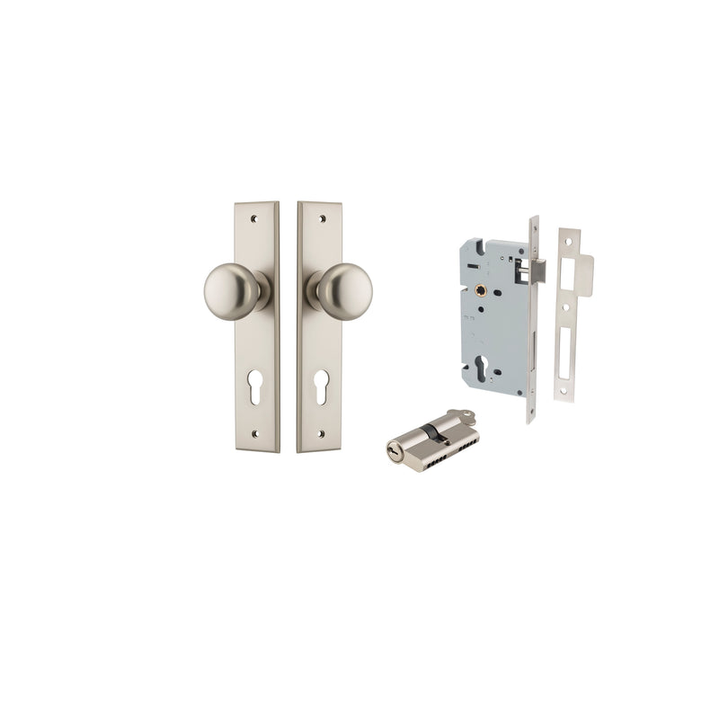 Cambridge Knob Chamfered Satin Nickel Entrance Kit - Key/Key