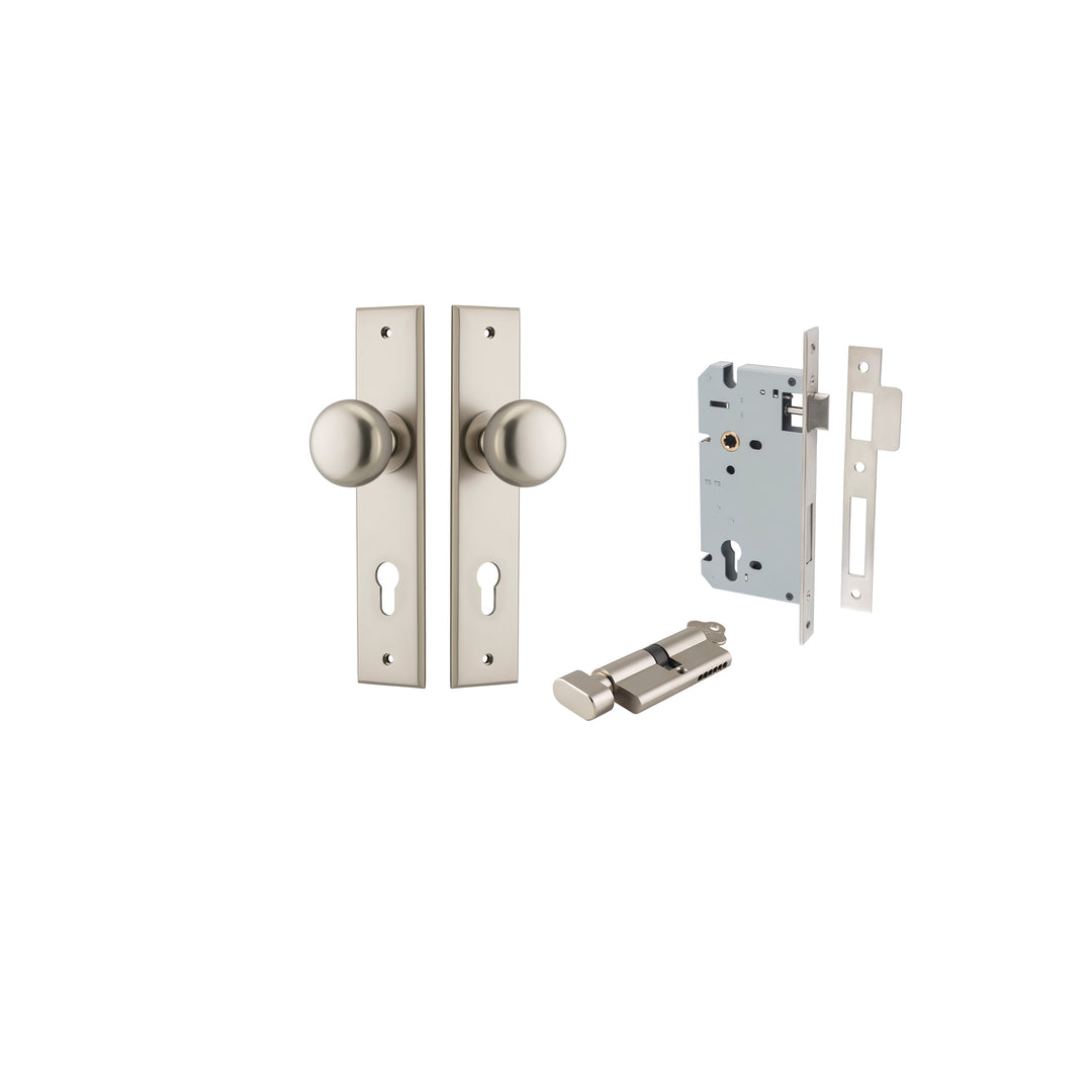 Cambridge Knob Chamfered Satin Nickel Entrance Kit - Key/Thumb