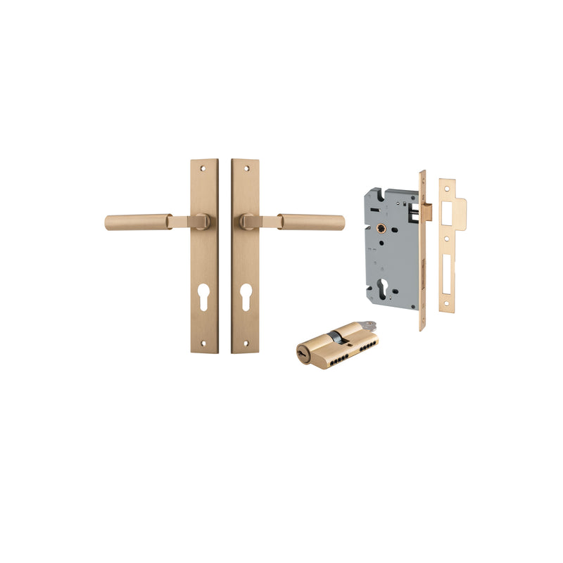 Berlin Lever Rectangular Brushed Brass Entrance Kit - Key/Key