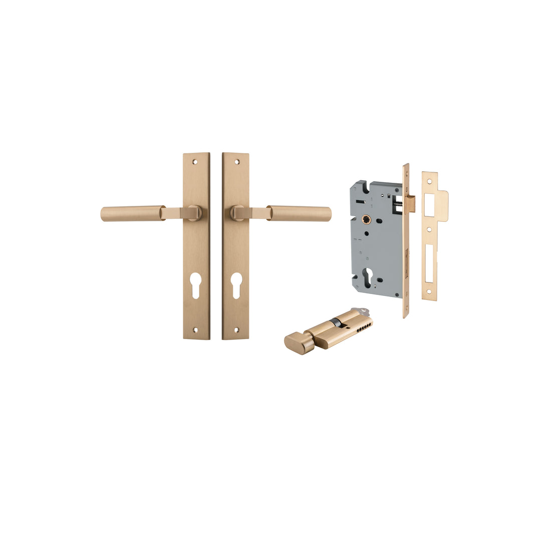 Berlin Lever Rectangular Brushed Brass Entrance Kit - Key/Thumb Turn