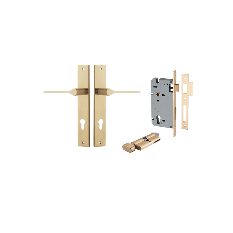 Como Lever Rectangular Brushed Brass Entrance Kit - Key/Thumb Turn