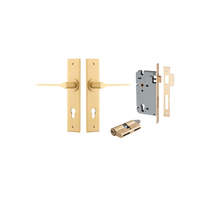 Como Lever Chamfered Brushed Brass Entrance Kit - Key/Thumb Turn