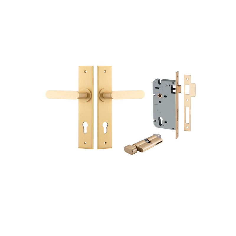 Bronte Lever Chamfered Brushed Brass Entrance Kit - Key/Thumb Turn