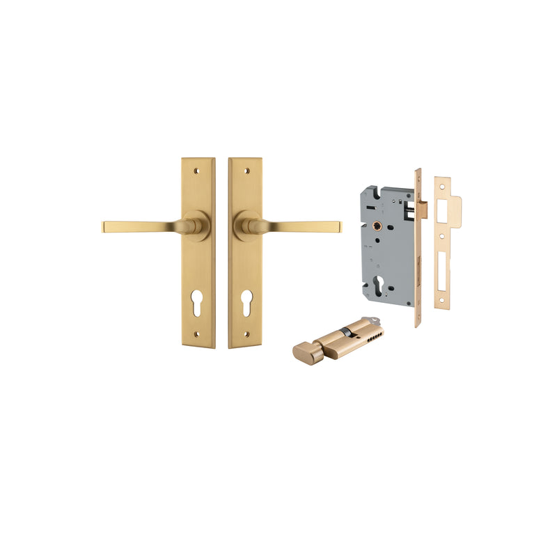 Annecy Lever Chamfered Brushed Brass Entrance Kit - Key/Thumb Turn